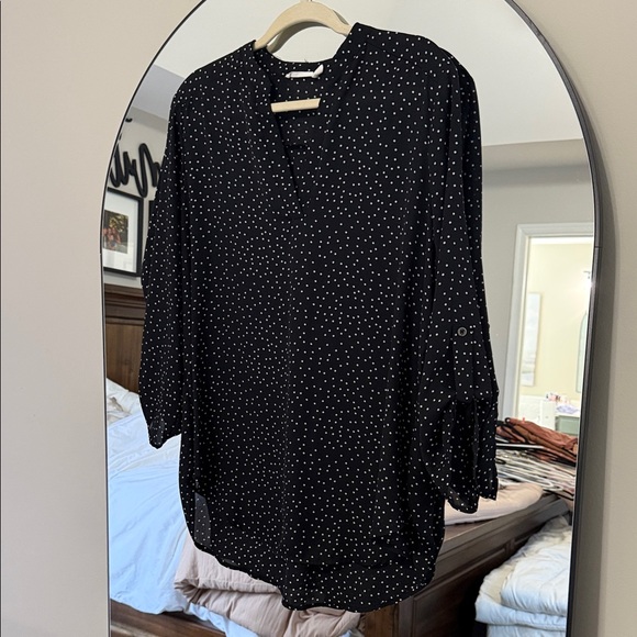 Lush Tops - Lush Black Blouse with White Dots